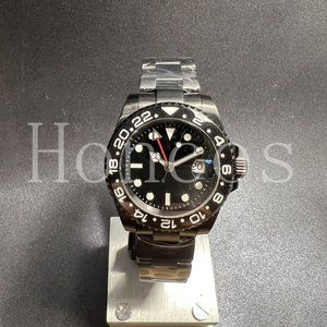 Custom Made Watch with GMT Automatic Movement Black Case Black White Insert